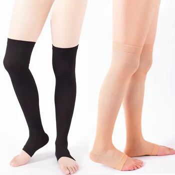 1 пара спортивных компрессионных чулок с открытым носком, эластичные носки выше колена унисекс, 23-32 мм рт. ст., спортивные носки от варикозного расширения вен, повышающие давление.