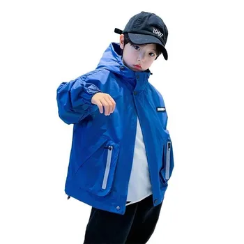 2023 Весенние пальто для мальчиков-подростков большого размера, повседневная уличная толстовка с капюшоном для детей 4-14 лет, красивая детская куртка-ветровка