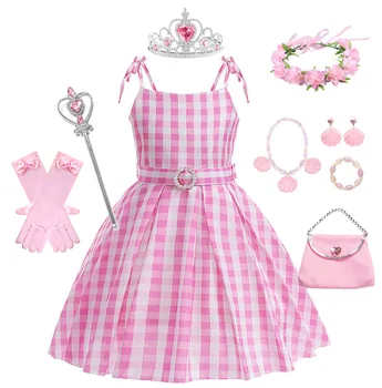 2023 Живые боевики Косплей Костюм Барби Кен для девочек Розовое клетчатое повседневное платье на Хэллоуин, Карнавал, представление на открытом воздухе, сгусток