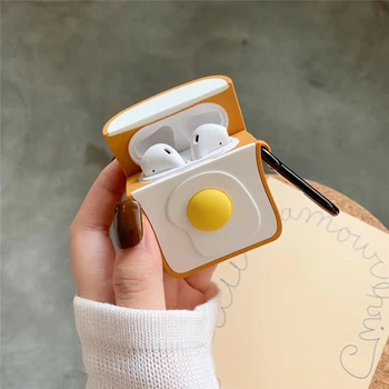 3D Милый Тост Яйцо Беспроводной Чехол Для наушников Airpods 1/2/3 Силиконовый Чехол Для Зарядки наушников