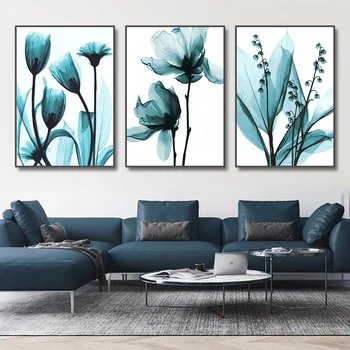 3ШТ плакатов с абстрактным синим цветком в скандинавском стиле, натюрморт на холсте, домашний декор, настенные принты, картины для гостиной без рамок