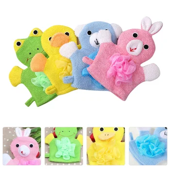 4 шт., отшелушивающие мультяшные детские рукавицы для душа, банные рукавицы для мытья младенцев (разные цвета)