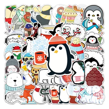50шт Кавайных зимних наклеек с животными, Мультяшный Пингвин, Снеговик, Медведь, Олень, Наклейка 