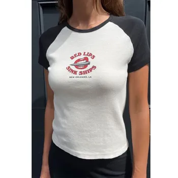 BM Стиль, Новый Модный Тренд, Готическая футболка с буквенным принтом в американском стиле Харадзюку, Топ-Реглан, Женская футболка Y2K, Топ с коротким рукавом