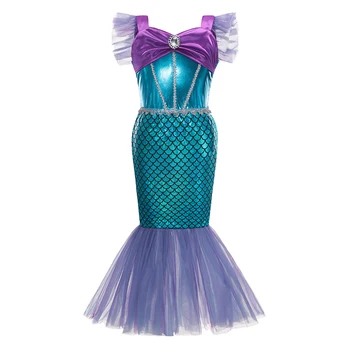 COS Ariel, костюм Русалочки для девочек, модное детское платье для девочек, детская карнавальная одежда для вечеринки по случаю Дня рождения, платье Русалки для Косплея
