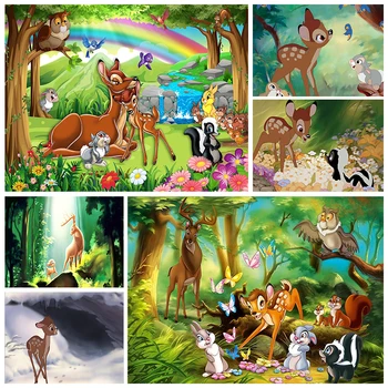 Disney 5D Алмазная живопись Полная квадратная / круглая Картина Artoon Fawn Bambi со стразами, сделай сам, Алмазная вышивка, украшение для дома