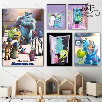 Disney Monsters, Inc. Милый мультяшный плакат, картина на холсте, современный домашний декор, печать, прозрачный декор комнаты, подарок, настенное искусство, фильм HD