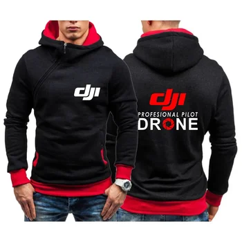 Dji Professional Pilot Drone С принтом, Весна-осень, Новая мужская модная повседневная толстовка, повседневный свитер на диагональной молнии, одежда с капюшоном