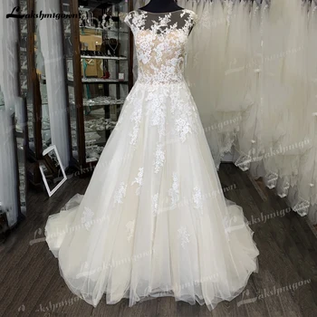 Lakshmigownэлегантное свадебное платье Кружевные аппликации из тюля Свадебное платье принцессы с V-образным вырезом на спине, рукав А-силуэта длиной до пола, сшитое на заказ