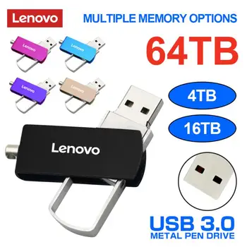Lenovo Metal Flash Drive USB Memory 2 ТБ 4 ТБ Портативные Usb-накопители 16 ТБ 64 ТБ Водонепроницаемый Высокоскоростной Флэш-Диск 520 мб/с Для Ноутбука