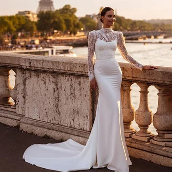 POMUSE сексуальное свадебное платье с открытой спиной, кружевное свадебное платье невесты в белую складку, сшитое на заказ Vestido De Novia для женщин