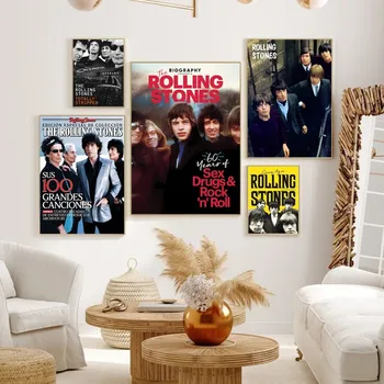 Rolling Stones Hot Band Настенное искусство Винтажные плакаты Липкий Винтажный декор домашнего бара кафе Kawaii Room Decor