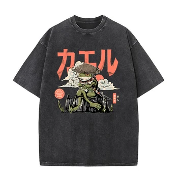 The Last Frog Samurai Забавные графические Мужские футболки Летние хлопковые футболки унисекс Корейская роскошная одежда Мужские топы в стиле хип-хоп с круглым вырезом