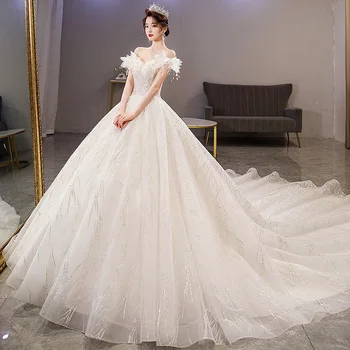 Vestido De Noiva 2023 Новые Роскошные Свадебные Платья С Королевским Шлейфом Классическое Кружевное Бальное Платье С Блестками Robe De Mariee