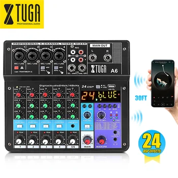 Xtuga высококачественная микшерная консоль фантомного питания 48v Профессиональная 6-канальная цифровая звуковая карта mini usb dj audio mixer