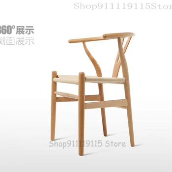 Y Стул из массива дерева Скандинавский Простой Современный обеденный стул для отдыха с подлокотником Домашний Деревянный стул Китайский ротанговый книжный стул
