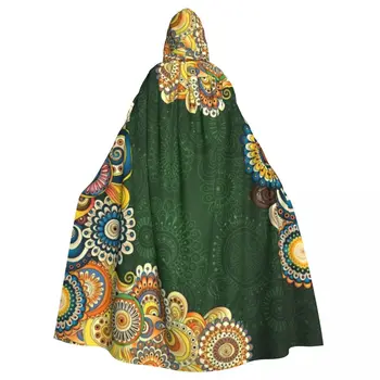 Абстрактный цветочный плащ на Хэллоуин для взрослых, Средневековый костюм с капюшоном, Длинное пальто