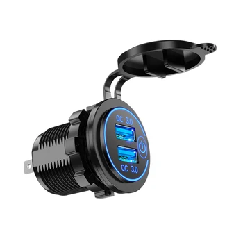 Автомобильное зарядное устройство Quick Charge 3.0 с двойным USB-разъемом 12 В 36 Вт USB-быстрое зарядное устройство с переключателем для лодки мотоцикла грузовика Гольф-кара Синий