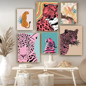 Аннотация Тигр девушку, леопардовый плакат самоклеющиеся искусство плакат ретро крафт-бумага DIY стикер бар кафе винтажный декоративный
