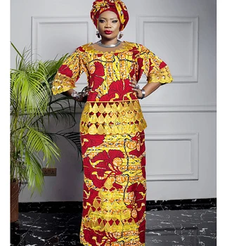 Африканская одежда больших размеров для женщин 2023, Новые свадебные платья с вышивкой в стиле дашики, Анкара, дизайн Bazin Riche, с платком