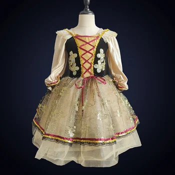 балетное платье с длинными рукавами, детская танцевальная одежда балерины, классический балетный костюм в европейском придворном стиле для девочек, балетное длинное платье-пачка