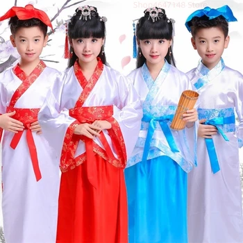 Весенне-осенний детский костюм Hanfu в восточном ретро стиле для мальчиков и девочек, детское платье с вышивкой в китайском стиле, детский костюм для ролевых игр