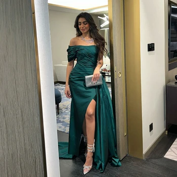 Вечернее платье Русалки с разрезом сбоку, сексуальное платье на одно плечо, складки из Саудовской Аравии, Атласные платья для выпускного вечера с открытой спиной, Платье знаменитостей 2023 года.