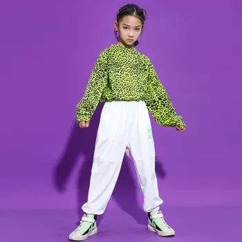Детская одежда в стиле хип-хоп, Леопардовый укороченный топ, футболка с длинным рукавом, тактические брюки-карго для девочек и мальчиков, Джазовый танцевальный костюм, одежда