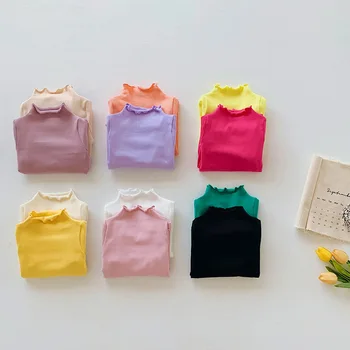 Детская футболка с длинными рукавами для маленьких девочек, низ ярких цветов, Весна-осень, 2024, хлопковые футболки, детская одежда в корейском стиле