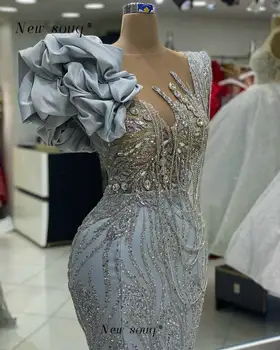 Длинные Серебряные цепочки с блестящими кристаллами Вечерние платья Русалки с разрезом, сверкающие пайетки, Элегантные свадебные платья для вечеринок в арабском стиле Vestido
