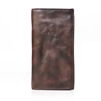 Длинный мужской кошелек из винтажной кожи ручной работы с несколькими отделениями для карт и монетницей