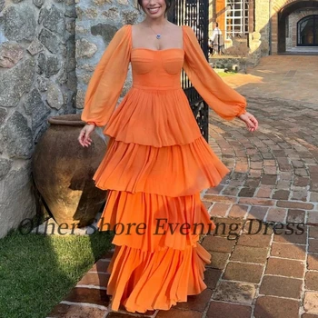 Другой берег Оранжевые шифоновые платья для выпускного вечера Милая Женская одежда для официальных мероприятий 2023 vestidos para eventos especiales