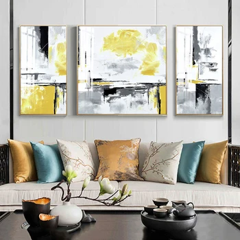 Желтые абстрактные плакаты и принты, современный домашний декор, картина маслом, напечатанная на холсте, Настенные картины для гостиной БЕЗ рамок