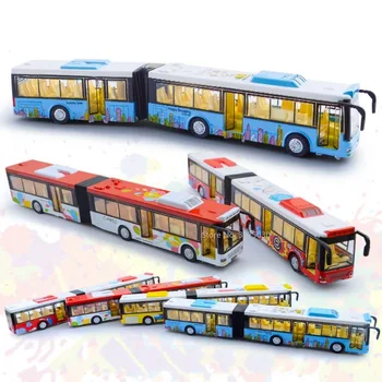Игрушечная двухсекционная модель автобуса 1/50, отлитая под давлением Высококачественная имитация откидной шины, звуковая световая игрушка для детей в подарок на день рождения