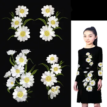 Изысканная вышивка в виде белого цветка, Аппликация, Аксессуары для одежды, Кружевная ткань, Пришитая