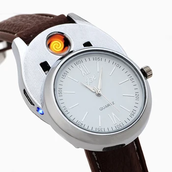 Классические мужские часы, модные перезаряжаемые USB-зажигалки, Мужские ветрозащитные Беспламенные прикуриватели, Кварцевые наручные часы 2020