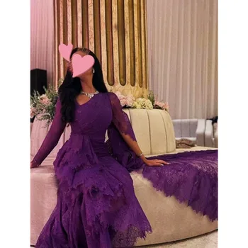 Классическое фиолетовое платье для выпускного вечера Aleeshuo, Вечерние платья с длинными рукавами для женщин, кружевное вечернее платье с иллюзией, Элегантные платья Русалки для выпускного вечера