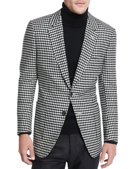 Клетчатый мужской пиджак, блейзер, приталенный, новый повседневный мужской костюм в деловом стиле, пиджак на двух пуговицах, мужские топы для выпускного вечера, пальто (только блейзер)