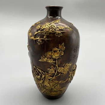 Коллекция, 1 шт., китайская старинная бронзовая ваза с птицами ручной работы, украшения для дома, антикварные бутылки, металлические поделки