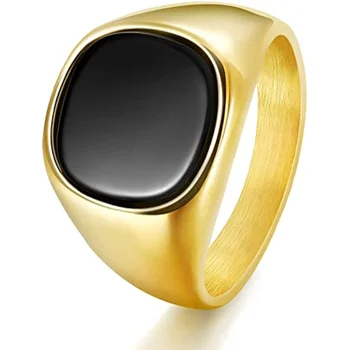 Кольца Somen с покрытием из 18-каратного золота для мужчин и женщин, инкрустация из черного оникса, Серебряные Обручальные кольца из золота, Легкое Толстое Эффектное кольцо