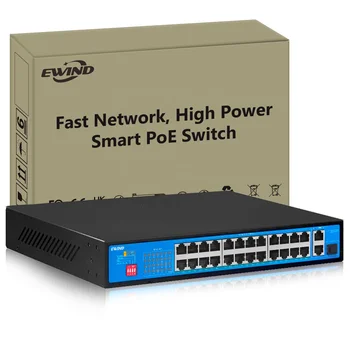 Коммутатор PoE 24 порта PoE + 2 Гигабитных порта восходящей линии связи + 1 SFP-порт IEEE802.3af/ at Сетевой коммутатор Ethernet мощностью 300 Вт