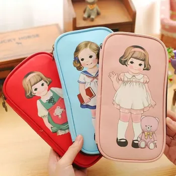 Корейская версия Большая сумка-пенал, прочная косметичка в стиле ретро из искусственной кожи, косметичка для макияжа, Корейская канцелярская коробка для студентов большой емкости
