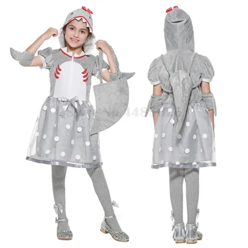 Костюм милой акулы для девочек, Маскарадный костюм для вечеринки в честь Хэллоуина, детское сценическое представление, наряд для ролевых игр с милой акулой