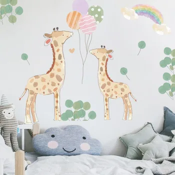 Креативные наклейки на стену с мультяшным жирафом Детская спальня Фон для классной комнаты Декоративная наклейка