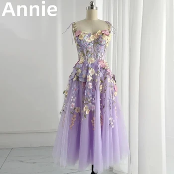 Кружевное платье для Выпускного вечера С Цветочной Вышивкой Annie Vestidos De Noche Из Лавандового Тюля Средней длины Для Официальных мероприятий, Милое Вечернее Платье Для Вечеринок