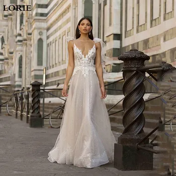 Кружевное свадебное платье LORIE 2019, блестящий тюль, Vestidos de novia, кружевное сексуальное свадебное платье на бретельках, свадебные платья в стиле бохо с открытой спиной.