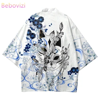 Летнее пляжное Японское кимоно для косплея 2023, рубашка с цветочным принтом Лисы в стиле Харадзюку, Женская мужская одежда Haori Fashion Yukata