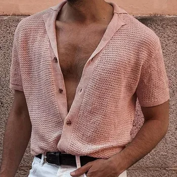 Летняя мужская рубашка поло с коротким рукавом, вязаные тонкие топы, Мужская одежда, повседневные свободные поло, сплошной цвет