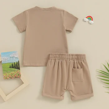 Летняя одежда Ledy Champswiin для маленьких мальчиков и девочек, однотонная одежда для малышей, шорты с карманами и топ, комплект