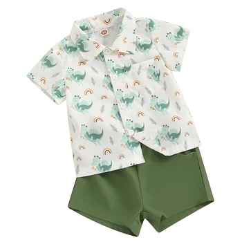 Летняя Одежда для маленьких мальчиков, платье с принтом, короткий рукав, рубашка с бабочкой на пуговицах и комплект шорт